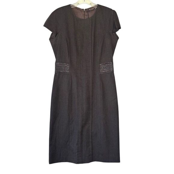 Etro Italy Brown Classic Sheath Dress Wool Floral Brocade Trim Waist Size 46/10 - Picture 2 of 12
